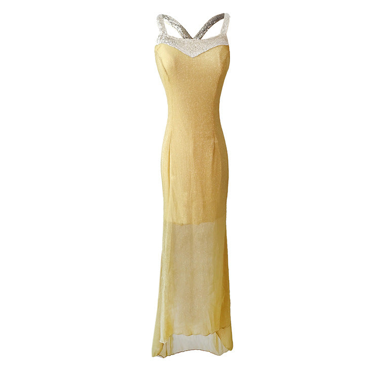 Damen Glitzerndes Abendkleid mit raffiniertem V-Ausschnitt und schwingendem Saum R&B