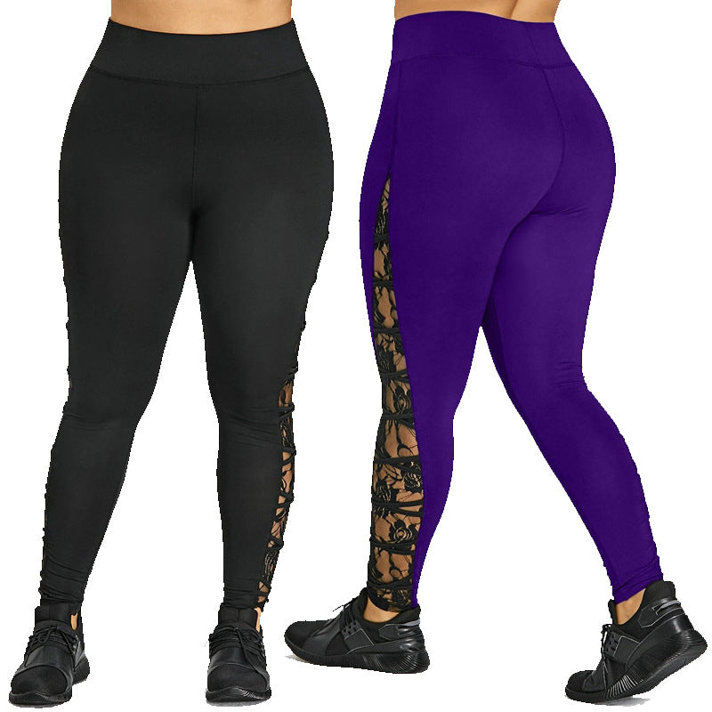 Damen Funktionale Sportleggings mit Spitzenelementen R&B