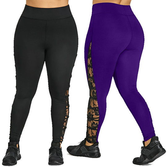 Damen Funktionale Sportleggings mit Spitzenelementen R&B