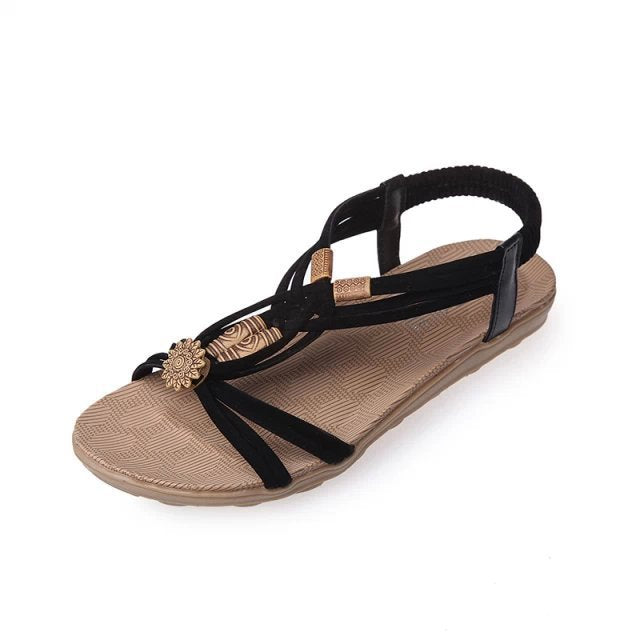 Damen nan geflochtene Boho-Riemchensandale mit T-Steg und gepolstertem Komfortfußbett R&B
