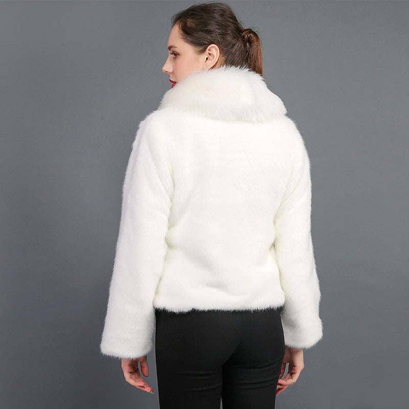 Damen Flauschige Kunstpelzjacke mit voluminösem Kragen und elegantem Schnitt R&B