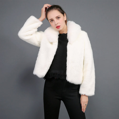 Damen Flauschige Kunstpelzjacke mit voluminösem Kragen und elegantem Schnitt R&B