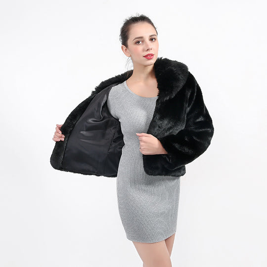 Damen Flauschige Kunstpelzjacke mit voluminösem Kragen und elegantem Schnitt R&B