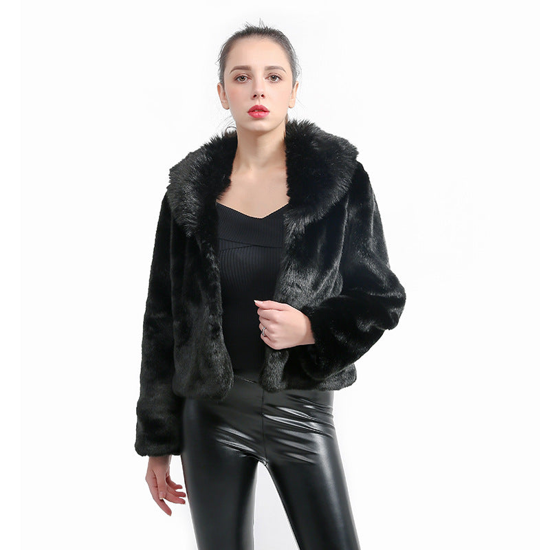 Damen Flauschige Kunstpelzjacke mit voluminösem Kragen und elegantem Schnitt R&B