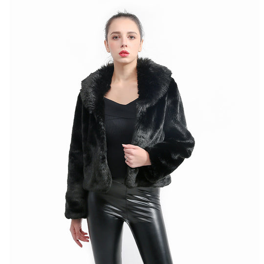 Damen Flauschige Kunstpelzjacke mit voluminösem Kragen und elegantem Schnitt R&B