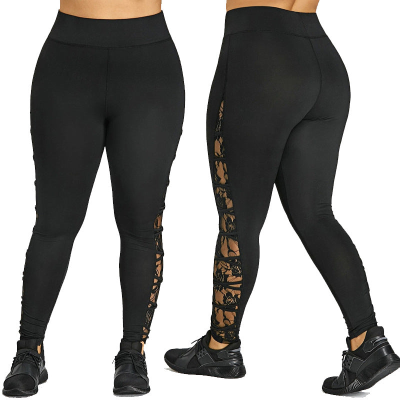 Damen Funktionale Sportleggings mit Spitzenelementen R&B