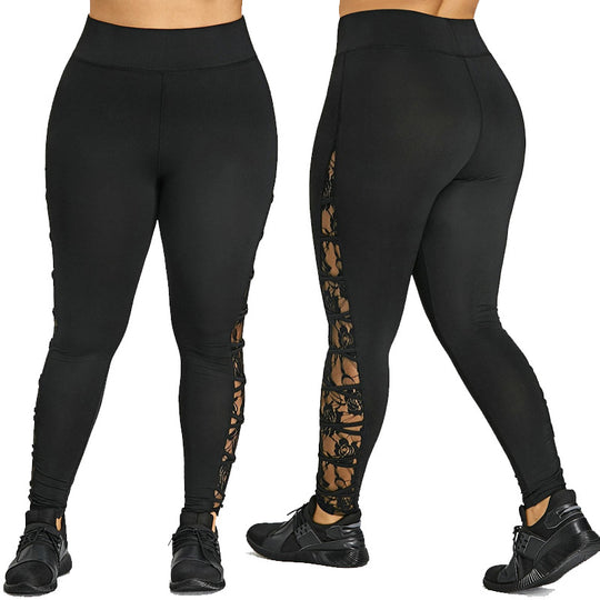 Damen Funktionale Sportleggings mit Spitzenelementen R&B