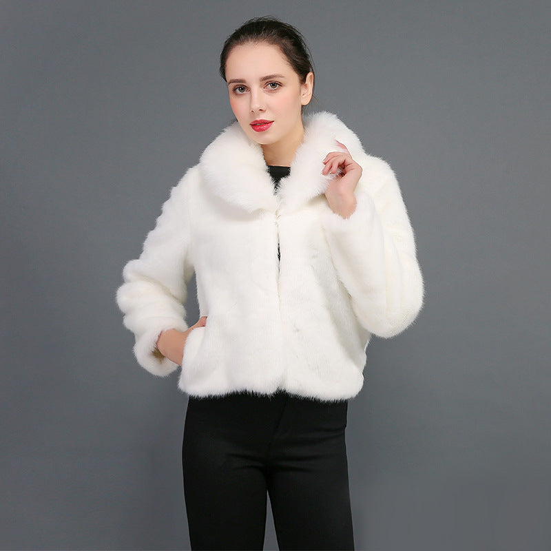 Damen Flauschige Kunstpelzjacke mit voluminösem Kragen und elegantem Schnitt R&B