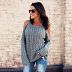 Damen Grobstrickpullover mit schulterfreiem Design und voluminösen Ärmeln