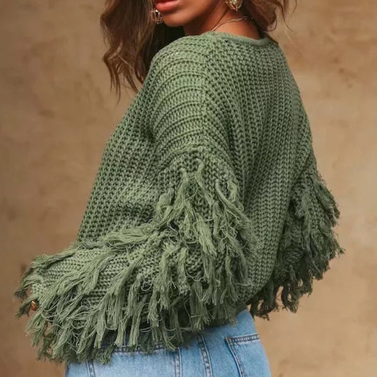 Damen Pullover mit strukturierten Fransenärmel R&B