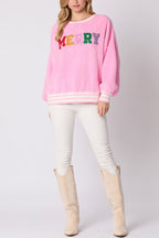 R&B | Weihnachtsbuchstaben Strass Langarm Rundhalsausschnitt Sweatshirt