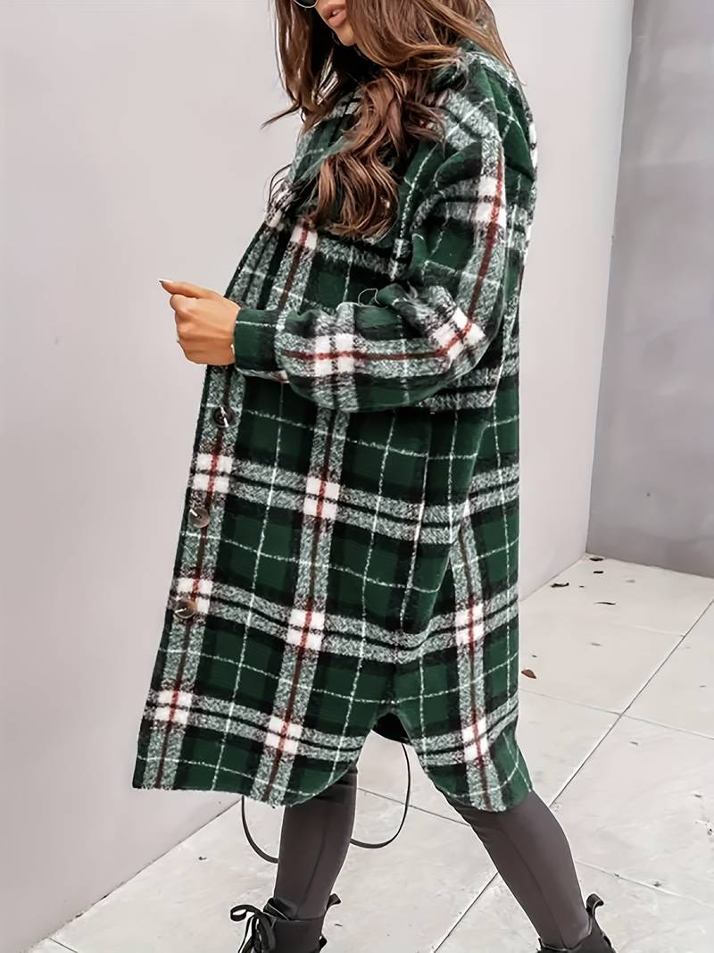 R&B | Warme Damen Karomuster Wolljacke mit Knöpfen