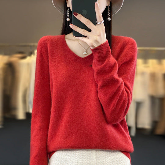 R&B | Lockerer Damenpullover mit V-Ausschnitt für Herbst und Winter