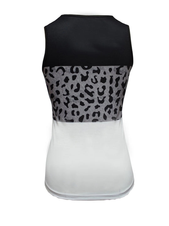 R&B | Damen Leopard Patchwork V-Ausschnitt Top