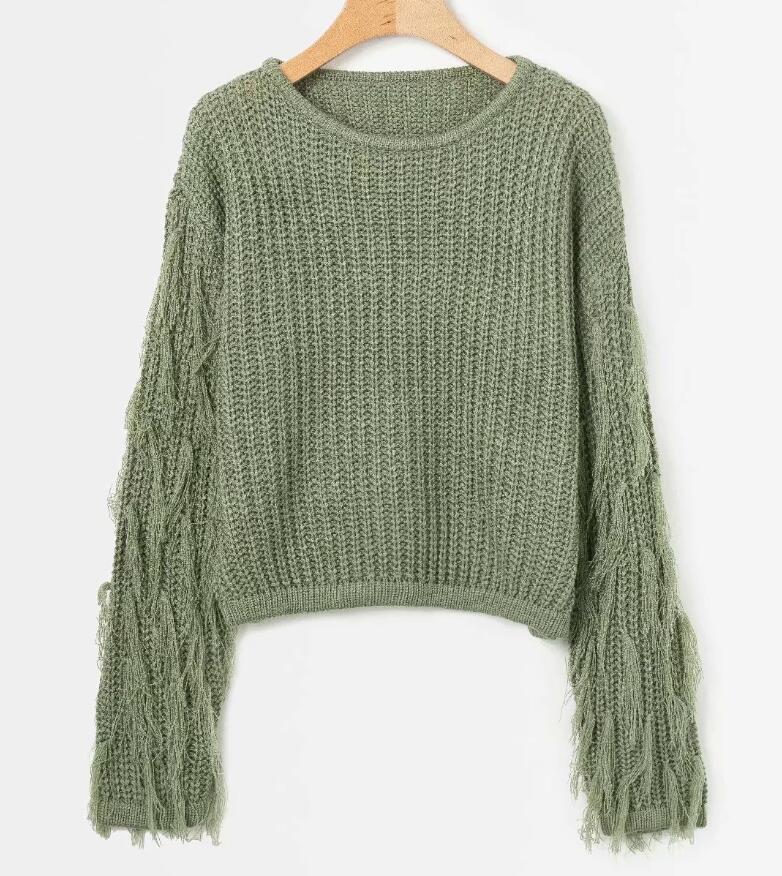 Damen Strickpullover mit fransigen Ärmeln R&B