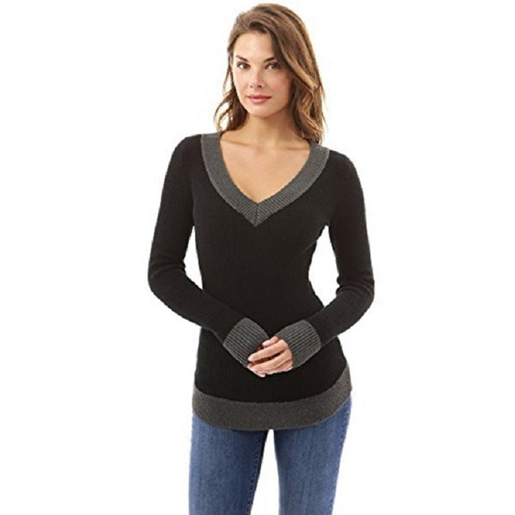 Damen eleganter V-Ausschnitt Pullover mit feinem Strukturstrick R&B