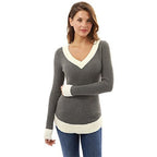 Damen eleganter V-Ausschnitt Pullover mit feinem Strukturstrick R&B