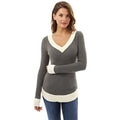 Damen eleganter V-Ausschnitt Pullover mit feinem Strukturstrick R&B