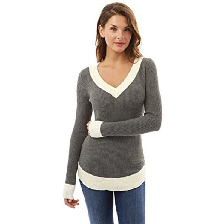 Damen eleganter V-Ausschnitt Pullover mit feinem Strukturstrick R&B