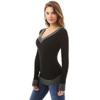 Damen eleganter V-Ausschnitt Pullover mit feinem Strukturstrick R&B