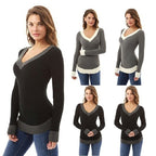 Damen eleganter V-Ausschnitt Pullover mit feinem Strukturstrick R&B