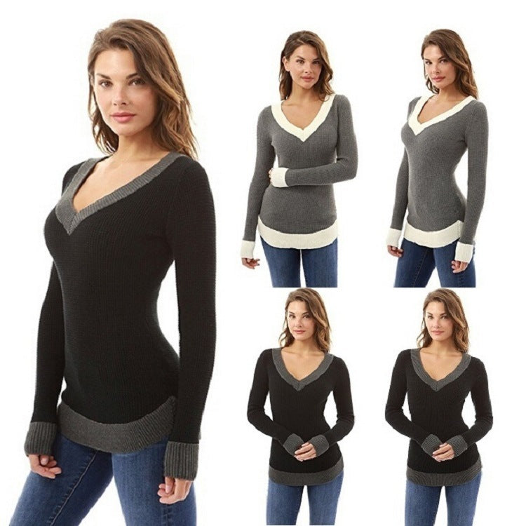 Damen eleganter V-Ausschnitt Pullover mit feinem Strukturstrick R&B