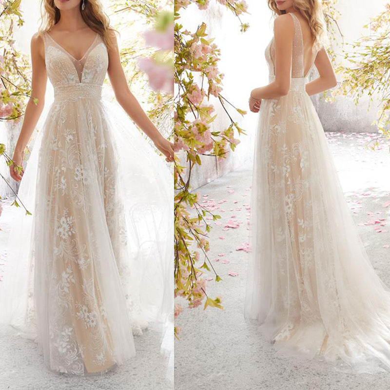 Damen Elegantes Tüll Abendkleid mit floralem Design und transparenter Oberfläche R&B