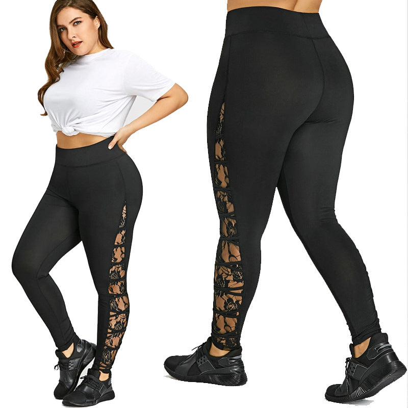 Damen Funktionale Sportleggings mit Spitzenelementen R&B