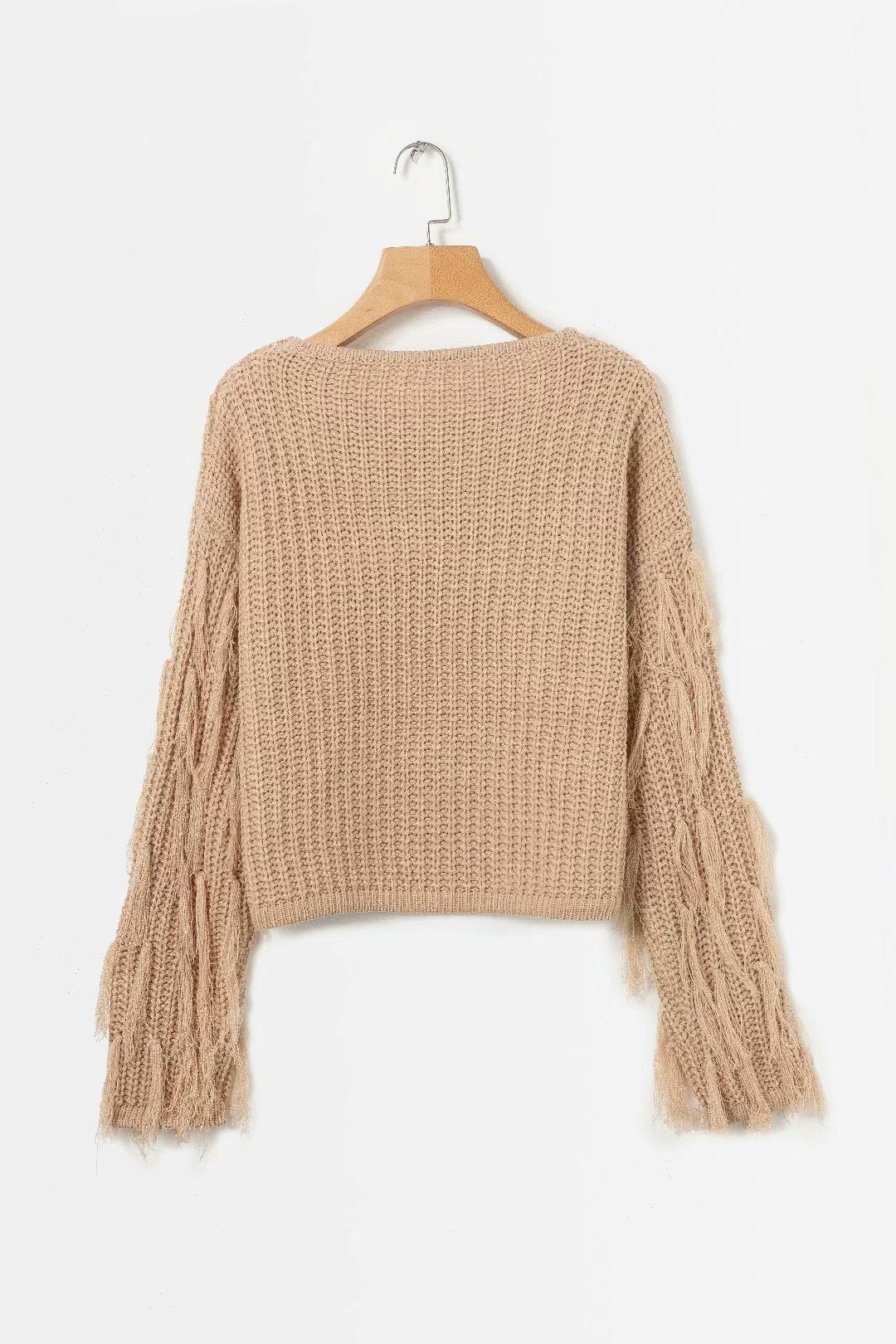 Damen Strukturpullover mit ausgefallenen Fransenärmeln