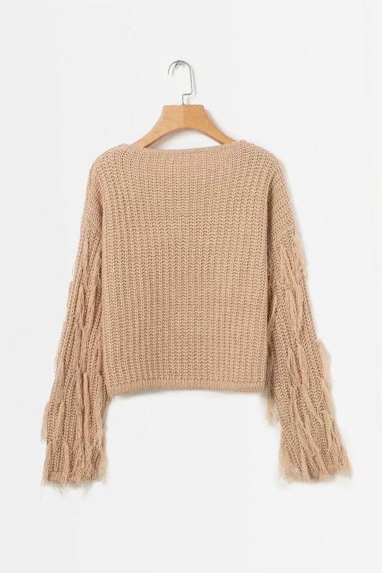 Damen Strukturpullover mit ausgefallenen Fransenärmeln R&B