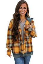 R&B | Karierte Jacke mit Kapuze und Rohen Kanten Baumwolle Lässig und Trendy