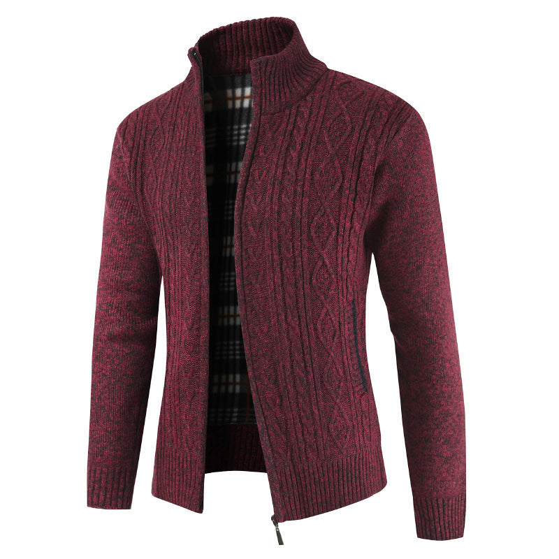 Herren Strickjacke mit Zopfdesign und hohem Kragen R&B