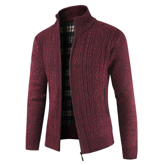 Herren Strickjacke mit Zopfdesign und hohem Kragen R&B