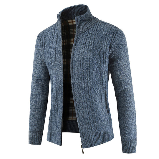 Herren Strickjacke mit Zopfdesign und hohem Kragen R&B