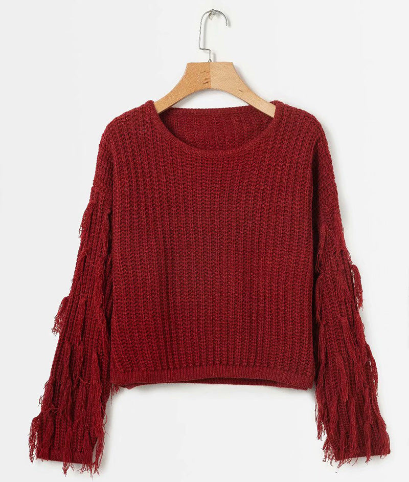 Damen Strickpullover mit ausgefallenen Fransenärmel R&B