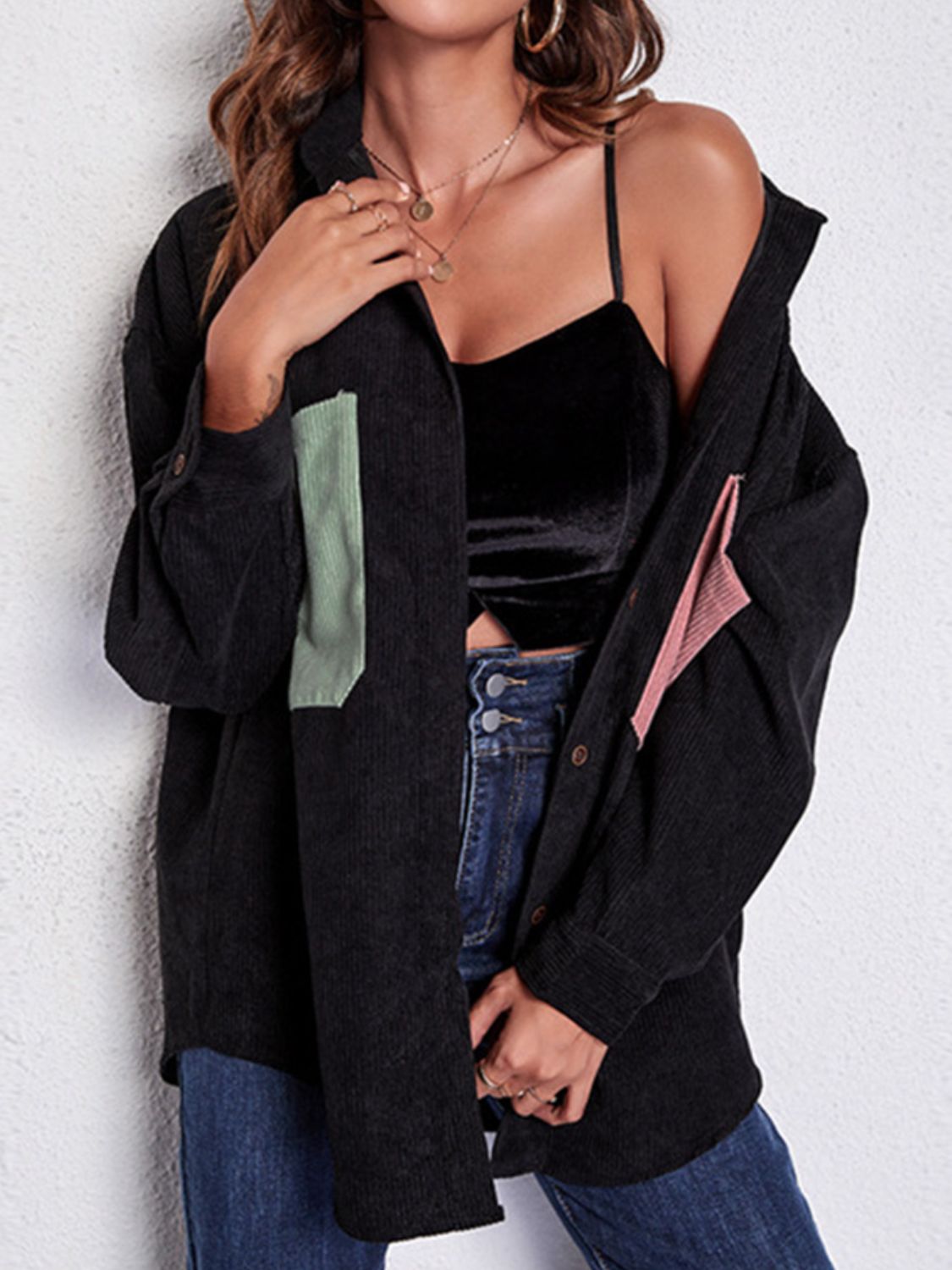 R&B | Patch Pocket Fallen Schulter Hemd Jacke
