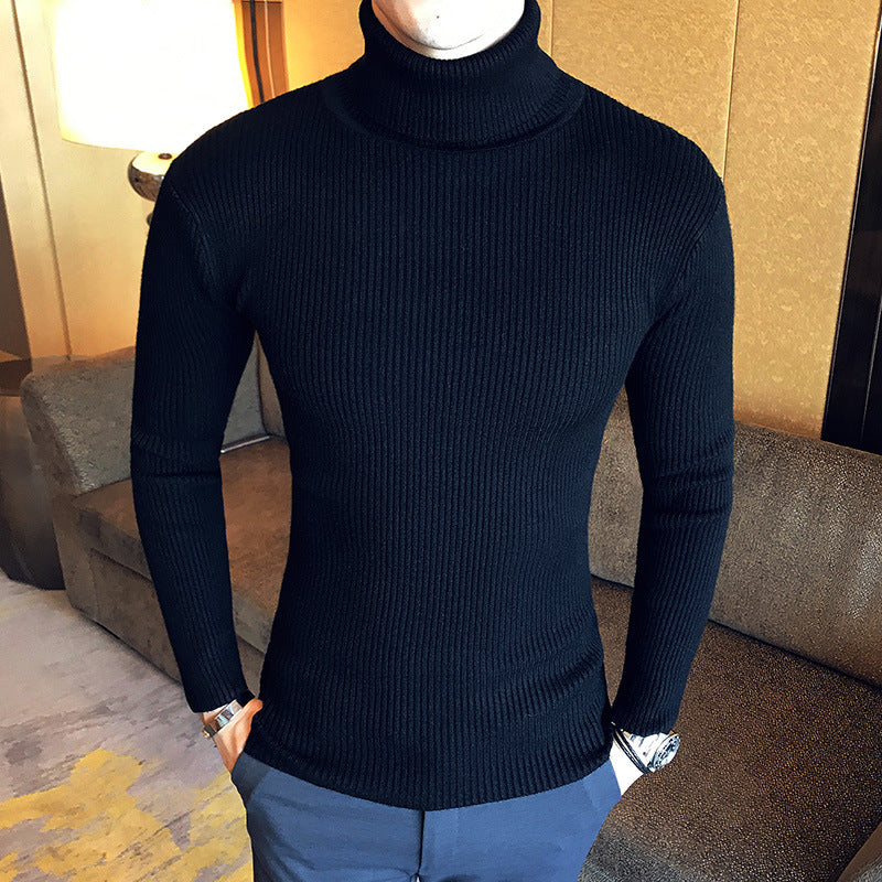 Herren Stehkragenpullover aus feinem Rippstrick