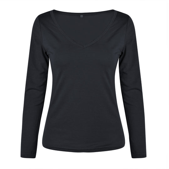 Damen Langarmshirt mit elegantem V-Ausschnitt und figurbetontem Schnitt R&B