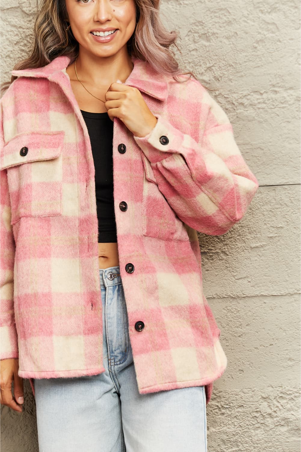 R&B | Karierte Kragenknopf Jacke