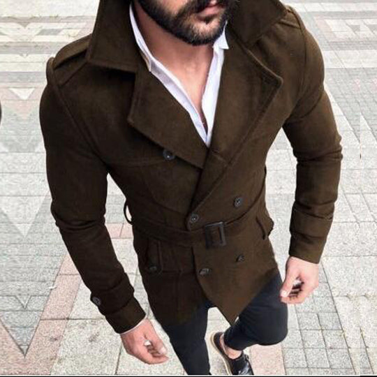 Herren modischer Trenchcoat mit gefüttertem Kragen und Gürtel R&B
