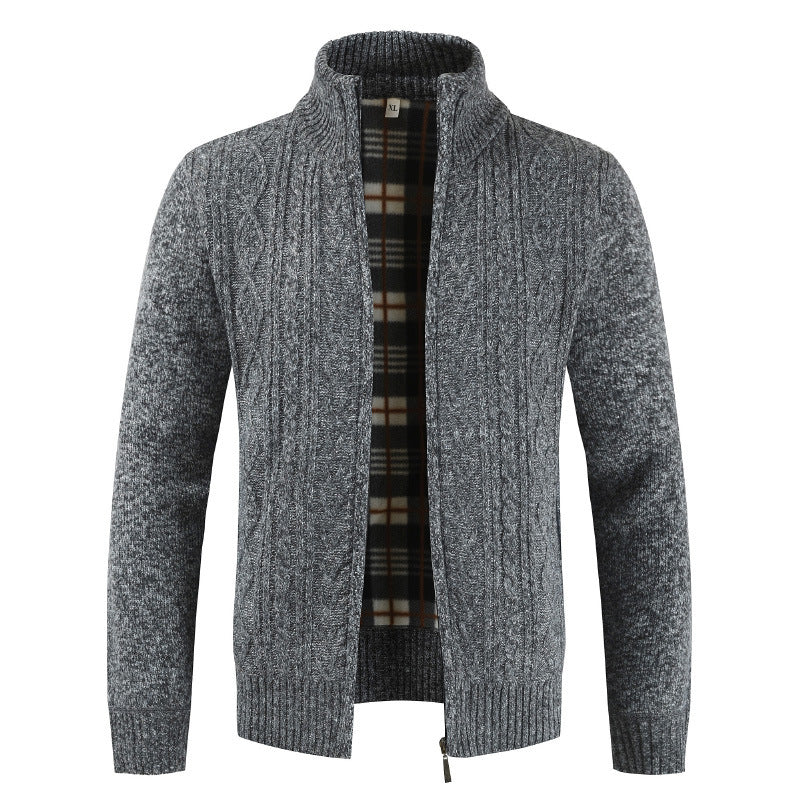 Herren Strickjacke mit Stehkragen und modernem Zopfmuster R&B