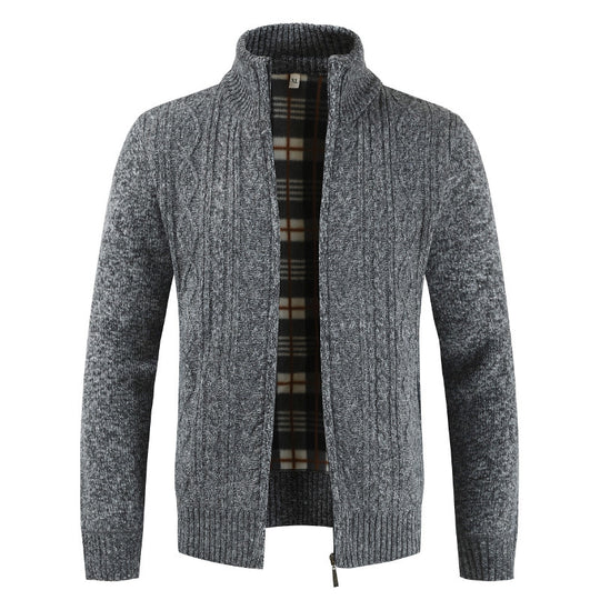 Herren Strickjacke mit Stehkragen und modernem Zopfmuster R&B