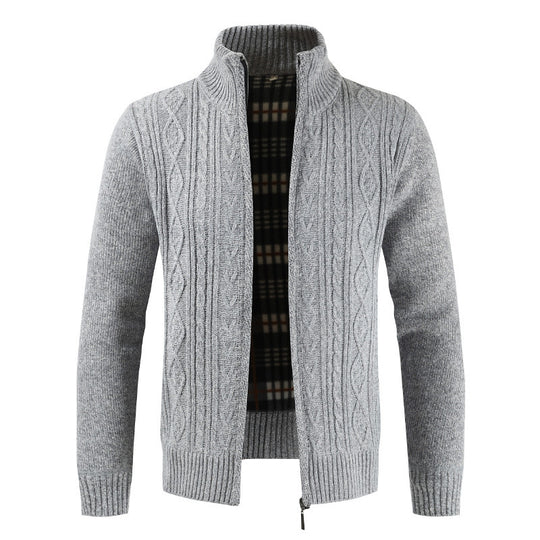 Herren Strickjacke mit Stehkragen und modernem Zopfmuster R&B