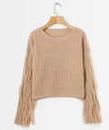 Damen Strickpullover mit ausgefallenen Fransenärmel