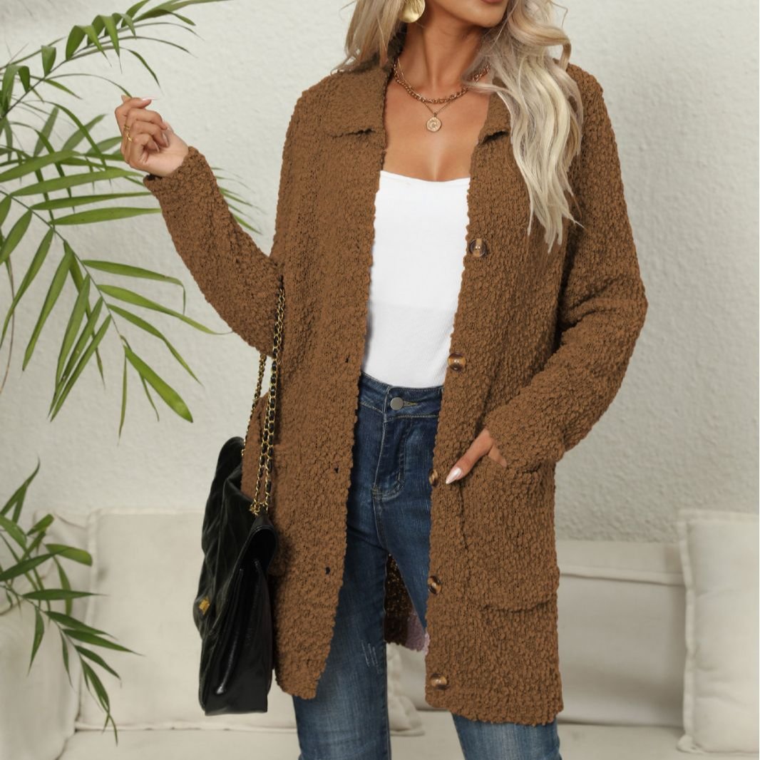 R&B | Lange Teddyjacke mit Knopfverschluss Fleece Weich und Warm