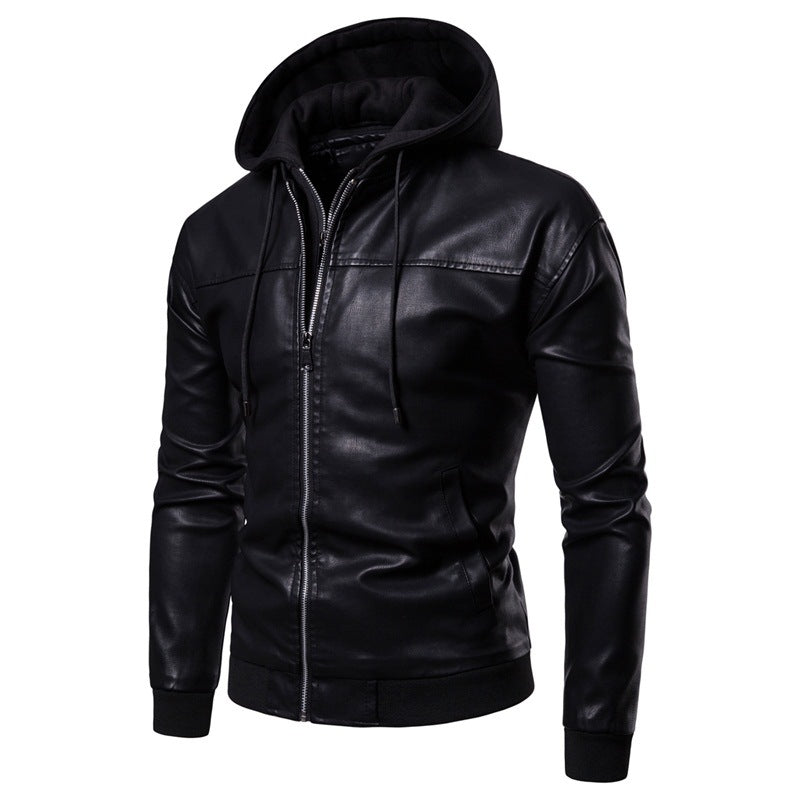 Herren Kunstleder Kapuzenjacke mit sportlichem Schnitt und einzigartigen Details