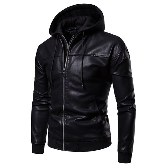 Herren Kunstleder Kapuzenjacke mit sportlichem Schnitt und einzigartigen Details R&B