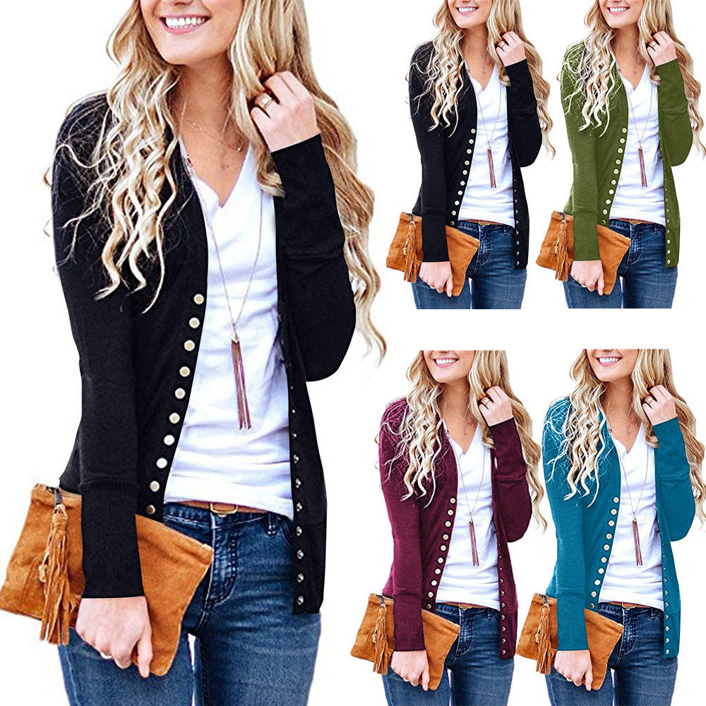 Damen nan Feinstrick-Cardigan mit dekorativen Metallknöpfen und schmaler Silhouette R&B