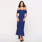 Damen Off-Shoulder Abendkleid mit elegantem V-Ausschnitt und Fließendem Saum EB