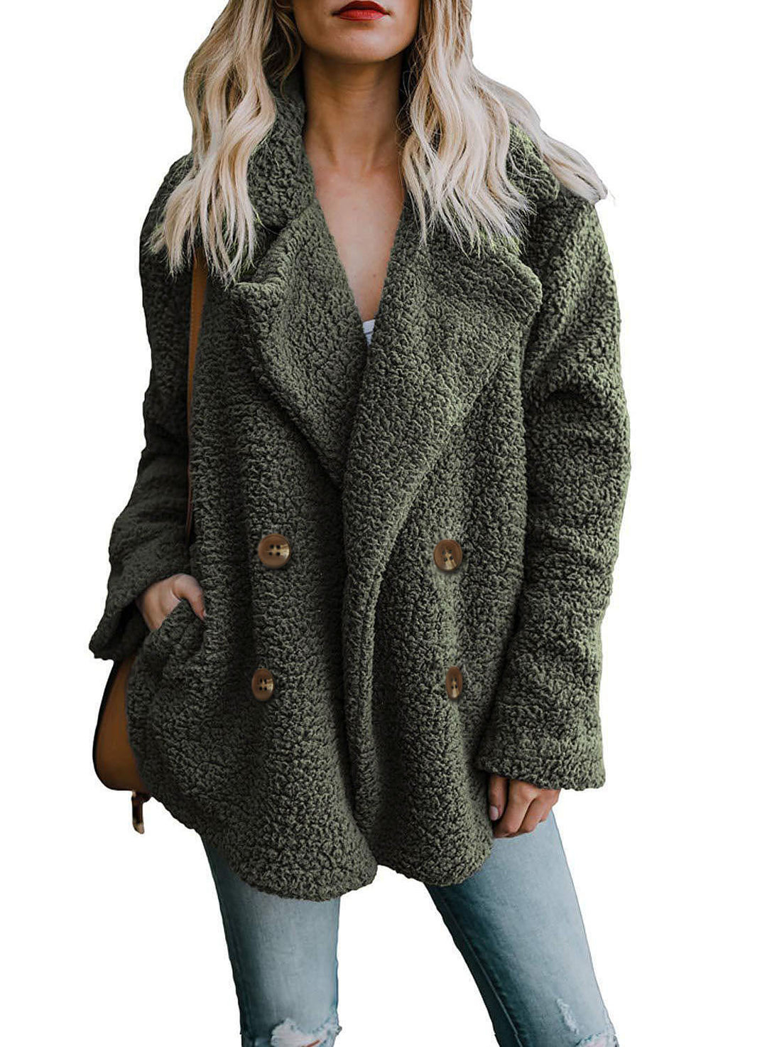 Damen Kuschelige Boucle-Jacke mit doppelter Knopfleiste R&B